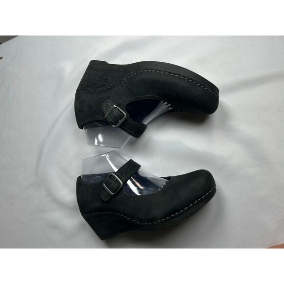 Dansko Sandra Black Womens Nubuck Leather Wedge Heel Mary Jane Sz 39 US8.5 ￼ - Picture 4 of 9